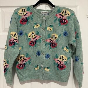 Vintage Women's Floral Knit Button Up Sweater - Green Multi by Diversity